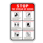 Stop the Spread Vertical of Germs Parking Sign - 12x18in .080 Aluminum REFLECTIVE