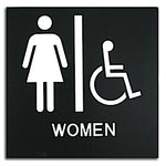 ROWMARK BLACK 8" X 8" WOMENS HANDICAP ACCESSIBLE RESTROOM READY MADE ADA SIGN